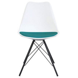 Fusion Living Soho White And Teal Plastic Dining Chair With Black Metal Legs - thumbnail 6