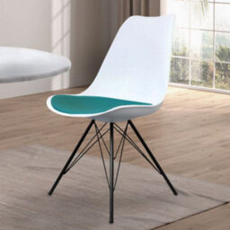Fusion Living Soho White And Teal Plastic Dining Chair With Black Metal Legs - thumbnail 2