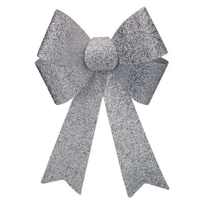 Tinsel Bow Light Up Christmas Decoration X 1 29Cm X 43Cm X 10Cm Silver - image 1