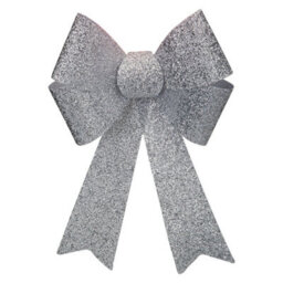 Tinsel Bow Light Up Christmas Decoration X 1 29Cm X 43Cm X 10Cm Silver