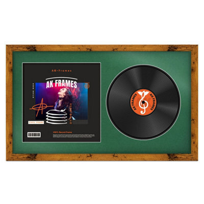 "30X17"" Rustic Oak Modern Vinyl Record Frame With Emerald Mount For 12 Inch Lp Album Cover & Disc - Ak Frames" - image 1