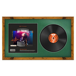 "30X17"" Rustic Oak Modern Vinyl Record Frame With Emerald Mount For 12 Inch Lp Album Cover & Disc - Ak Frames" - thumbnail 1