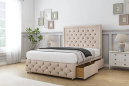 "Sloomy Vienna Sand Naples Divan Bed 2 Drawers Left Side-26"" Strutted Headboard & 12"" Footboard 4'6 Double" - thumbnail 4