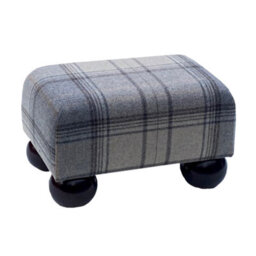 Small Tartan Footstool - Bainbridge Grey - Mahogany Gloss Bun Feet