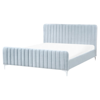 Beliani Bed Velvet Lunan 160 X 200 Cm (Eu King Size) Light Blue - image 1