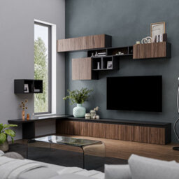 Decorotika Burgos Moduler Modern Tv Unit Wall Mount Customizable Layout Black Alina - thumbnail 2