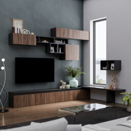 Decorotika Burgos Moduler Modern Tv Unit Wall Mount Customizable Layout Black Alina - thumbnail 3