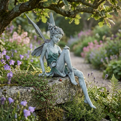 Sitting Fairy Statue Resin Figurine Sculpture Ornament For Home Garden Decor - image 1