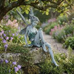 Sitting Fairy Statue Resin Figurine Sculpture Ornament For Home Garden Decor