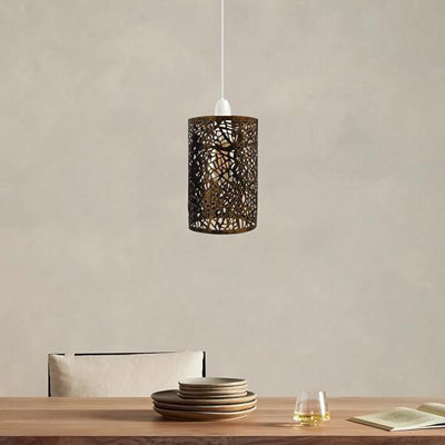 Brushed Copper Pendant Light Shade Metal Drum Shaped Lampshade Industrial Easy Fit Ceiling Indoor Wire Cage Lampshade - image 1