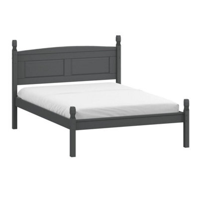 "Bed Frame Double 4'6"" Low End Charcoal Solid Wood Pine Wooden Dark Grey" - image 1