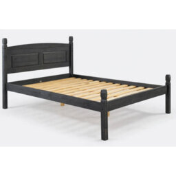 "Bed Frame Double 4'6"" Low End Charcoal Solid Wood Pine Wooden Dark Grey" - thumbnail 4