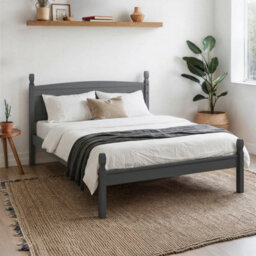 "Bed Frame Double 4'6"" Low End Charcoal Solid Wood Pine Wooden Dark Grey" - thumbnail 5