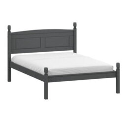"Bed Frame Double 4'6"" Low End Charcoal Solid Wood Pine Wooden Dark Grey" - thumbnail 1