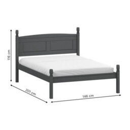 "Bed Frame Double 4'6"" Low End Charcoal Solid Wood Pine Wooden Dark Grey" - thumbnail 2
