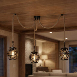 3Head Modern Hemp Rope Ceiling Lights Hanging Industrial Black Cage Pendant Light Retro Lamp - thumbnail 4