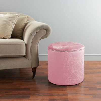 Adore Designs Round Beading Crushed Velvet Foot Stool Pouffe -  Pink - image 1