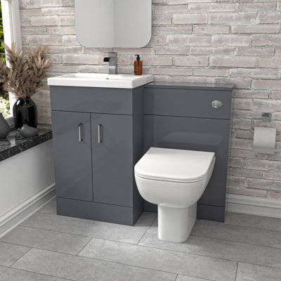 Nes Home 1000mm Grey Freestanding Basin Vanity Unit & Back To Wall Toilet - image 1