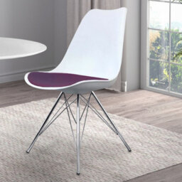 Fusion Living Soho White And Aubergine Plastic Dining Chair With Chrome Metal Legs - thumbnail 2