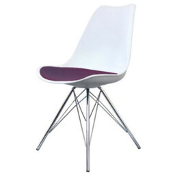 Fusion Living Soho White And Aubergine Plastic Dining Chair With Chrome Metal Legs