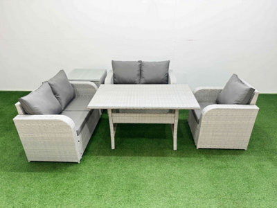 Fimous High Back Poly Rattan Garden Furniture Set Reclining Chair Loveseat Sofa Indoor Outdoor Set Side Table Light Grey - image 1
