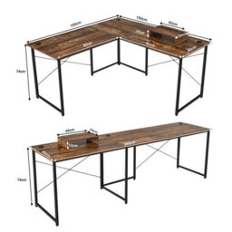 Costway L-Shaped Corner Computer Desk Reversible Study Writing Desk Workstation Home Office Laptop Table Rustic Brown - thumbnail 3