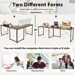 Costway L-Shaped Corner Computer Desk Reversible Study Writing Desk Workstation Home Office Laptop Table Rustic Brown - thumbnail 6
