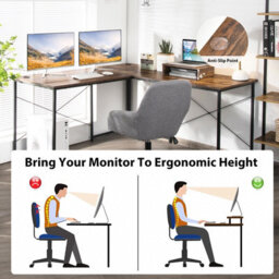 Costway L-Shaped Corner Computer Desk Reversible Study Writing Desk Workstation Home Office Laptop Table Rustic Brown - thumbnail 5