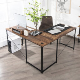 Costway L-Shaped Corner Computer Desk Reversible Study Writing Desk Workstation Home Office Laptop Table Rustic Brown - thumbnail 8