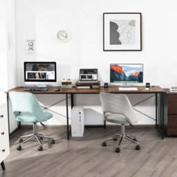 Costway L-Shaped Corner Computer Desk Reversible Study Writing Desk Workstation Home Office Laptop Table Rustic Brown - thumbnail 9