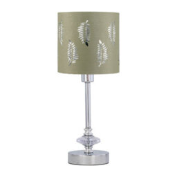 First Choice Lighting Chrome Jewelled Table Lamp With Sage Green Fern Shade