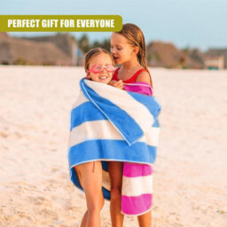 Geezy Microfibre Beach Towels Set Of 2 Blue & Pink Striped Lightweight Absorbent Pools - thumbnail 7