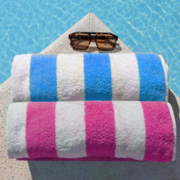 Geezy Microfibre Beach Towels Set Of 2 Blue & Pink Striped Lightweight Absorbent Pools - thumbnail 2