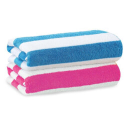 Geezy Microfibre Beach Towels Set Of 2 Blue & Pink Striped Lightweight Absorbent Pools - thumbnail 1