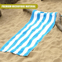 Geezy Microfibre Beach Towels Set Of 2 Blue & Pink Striped Lightweight Absorbent Pools - thumbnail 4