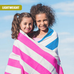 Geezy Microfibre Beach Towels Set Of 2 Blue & Pink Striped Lightweight Absorbent Pools - thumbnail 3