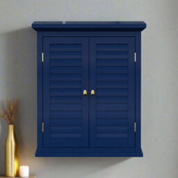 Teamson Home Bathroom Wall Cabinet, Wooden Cabinet With 2 Doors, Bathroom Furniture, Bathroom Storage, Navy Blue - thumbnail 1