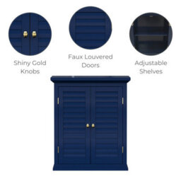 Teamson Home Bathroom Wall Cabinet, Wooden Cabinet With 2 Doors, Bathroom Furniture, Bathroom Storage, Navy Blue - thumbnail 6