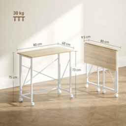 Wyld Haus Yokare 80Cm Folding Desk On Wheels In Natural Oak Tone And White - Slim, Portable Workspace - thumbnail 3