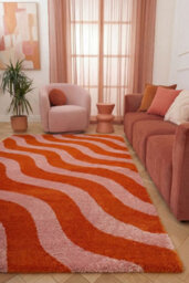 The Rugs Joli Orange And Pink Wavy Rug Soft Dense Pile Easy To Clean And Pet Friendly For Living Rooms And Bedrooms - thumbnail 4