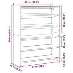 Berkfield Elegant Shoe Rack Black 80X25X100 Cm Engineered Wood - thumbnail 9
