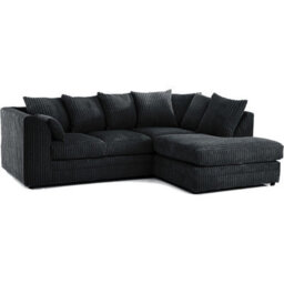 Furnishings For Less UK Luxor Jumbo Cord 4 Seater Corner Sofa Black Right Hand Facing - thumbnail 1