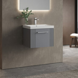 Balterley Belvide Partial Fluted 1 Drawer Wall Hung Vanity Unit With 1 Tap Hole Thin-Edge Basin- 500mm - Satin Grey - thumbnail 6