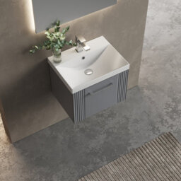 Balterley Belvide Partial Fluted 1 Drawer Wall Hung Vanity Unit With 1 Tap Hole Thin-Edge Basin- 500mm - Satin Grey - thumbnail 5