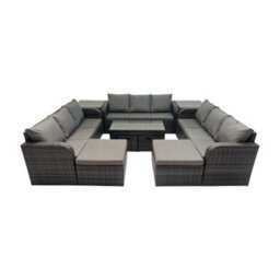 Fimous Rattan Garden Outdoor Furniture Set 3 Seater Sofa Coffee Table With 2 Side Tables 4 Footstools Dark Grey Mixed - thumbnail 1