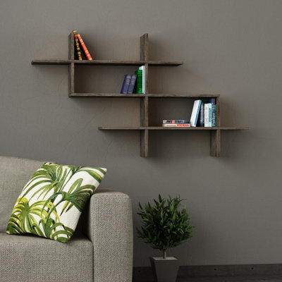 Decortie Halic 3 Tiers Wall Mounted Shelf Modern Floating Bookcase Dark Coffee 150Cm - image 1