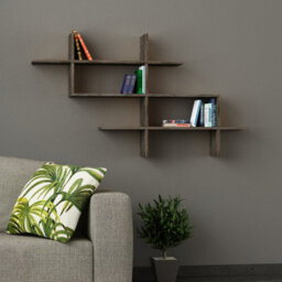 Decortie Halic 3 Tiers Wall Mounted Shelf Modern Floating Bookcase Dark Coffee 150Cm - thumbnail 1