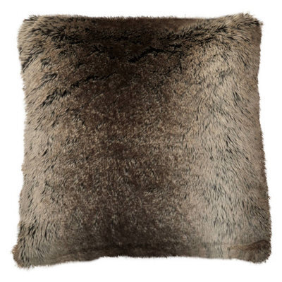 Orsina Mocha Ombre Square Faux Fur Cushion, Luxe Feather-Filled Throw Pillow With Faux-Suede Reverse - image 1