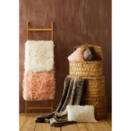 Orsina Mocha Ombre Square Faux Fur Cushion, Luxe Feather-Filled Throw Pillow With Faux-Suede Reverse - thumbnail 7