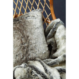 Orsina Mocha Ombre Square Faux Fur Cushion, Luxe Feather-Filled Throw Pillow With Faux-Suede Reverse - thumbnail 5